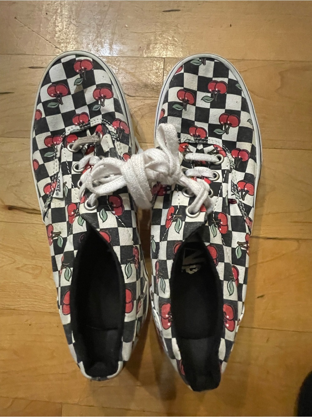 Vans Checkerboard Cherry Canvas Sneakers - White/Black/Red Size 5.0